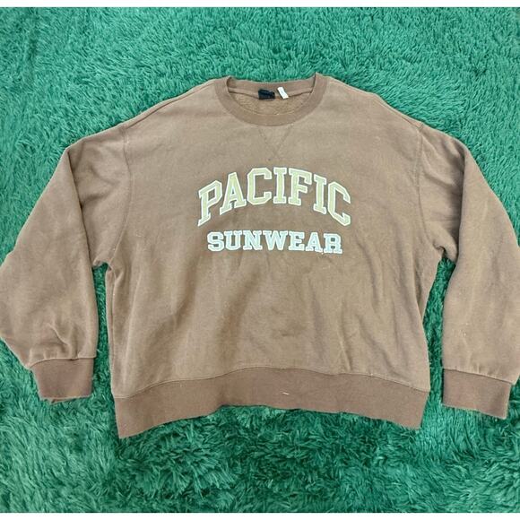 90s PacSun Pacific Sunwear Brown CrewNeck Sweatshirt Size M UNISEX Y2K - Picture 1 of 7